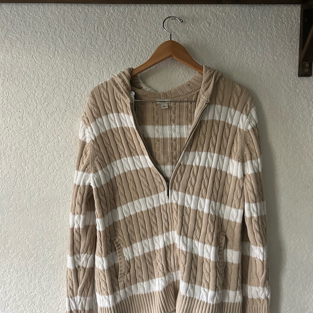 L.L. Bean Tan and White Cable Knit Sweater